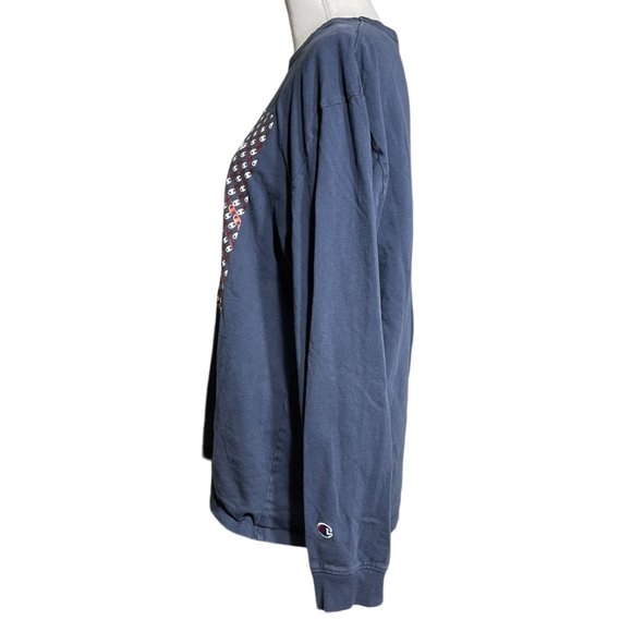 Champion USA Sweatshirt XL Spellout Metallic Logo 100% Cotton Navy Patriotic - Picture 7 of 12